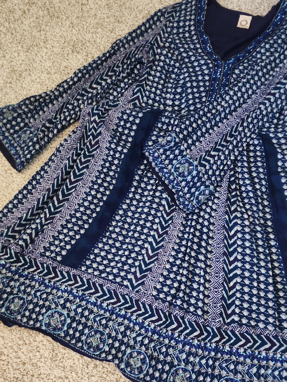 🌊ANTHROPOLOGIE ANTAKEMI + KIN Blue Long-Sleeve Women's Dress. BOHO ✨️L Y2K🌸 - Picture 3 of 12